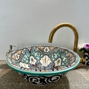 Lavabo en Céramique Marocain Fait Main - Design Floral