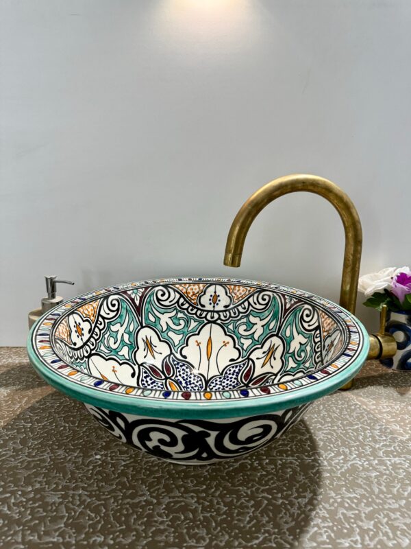 Lavabo en Céramique Marocain Fait Main - Design Floral – Image 3