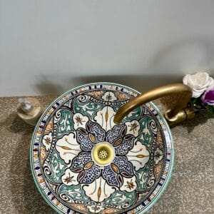 Lavabo en Céramique Marocain Fait Main - Design Floral